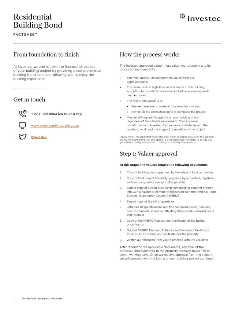 Investec Building Bond Process Guide | PDF | Real Estate Appraisal ...