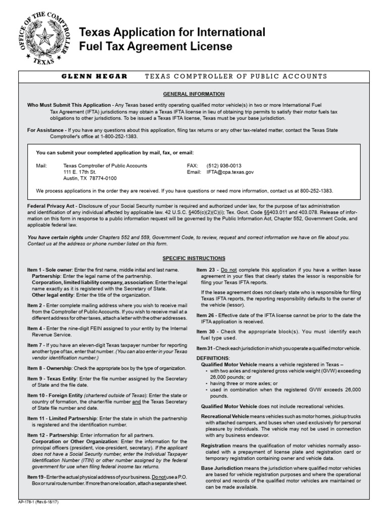 Texas IFTA License Application Guide | PDF | Taxpayer | Social Security ...