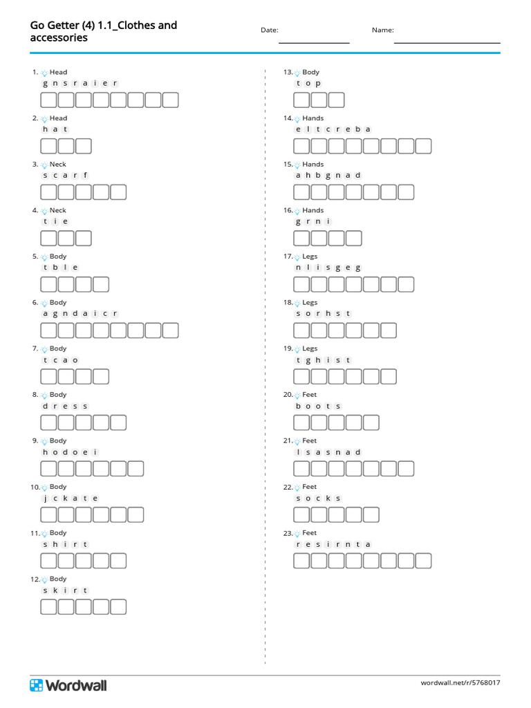 Go Getter 4 11clothes and Accessories Anagram | PDF