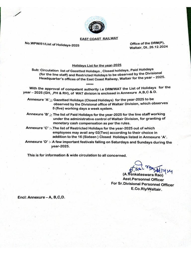 Holiday List 2025 Pdf