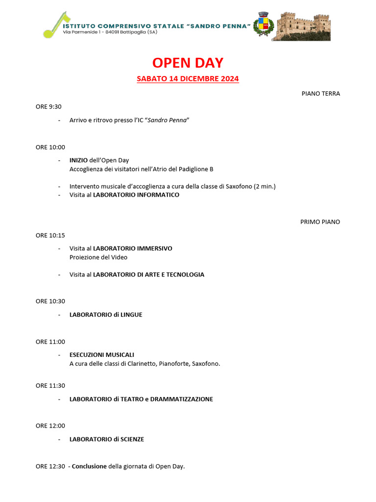 Scaletta Open Day - 14 Dic 2024 | PDF