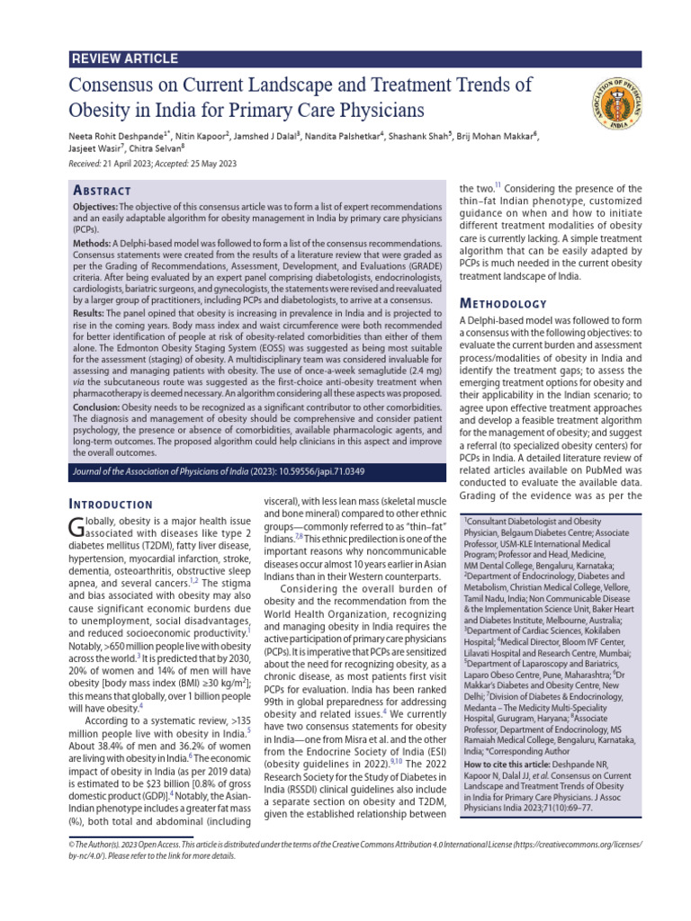 Obesity Management Guidelines for PCPs in India | PDF | Obesity | Body ...