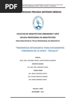 FAUA UPAO - Memo Tesis  "Residencia Estudiantil para estudiantes foráneos de la UPAO",  Bach Arq.Christopher Chávarri Chávez 