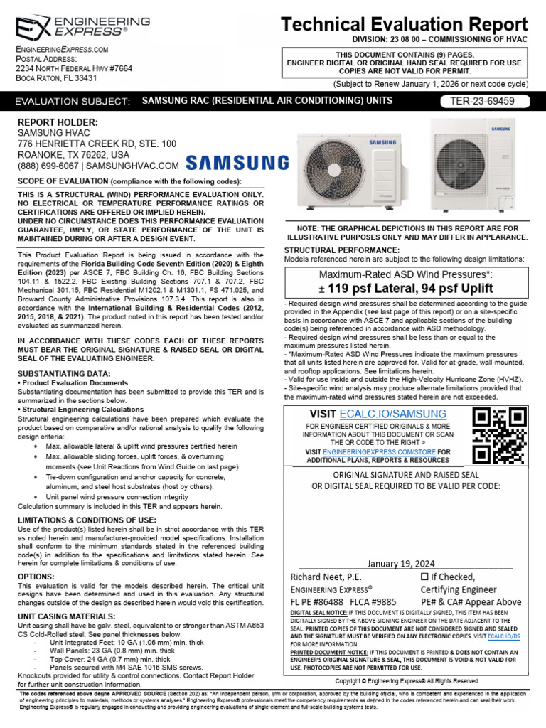 Samsung HVAC Structural Evaluation Report | PDF | Screw | Corrosion