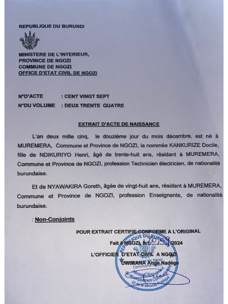 Extrait D'acte de Naissance | PDF