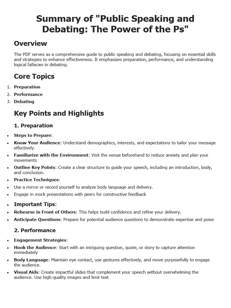 Summary of - The Power of the Ps - Public Speaking | PDF | Public ...