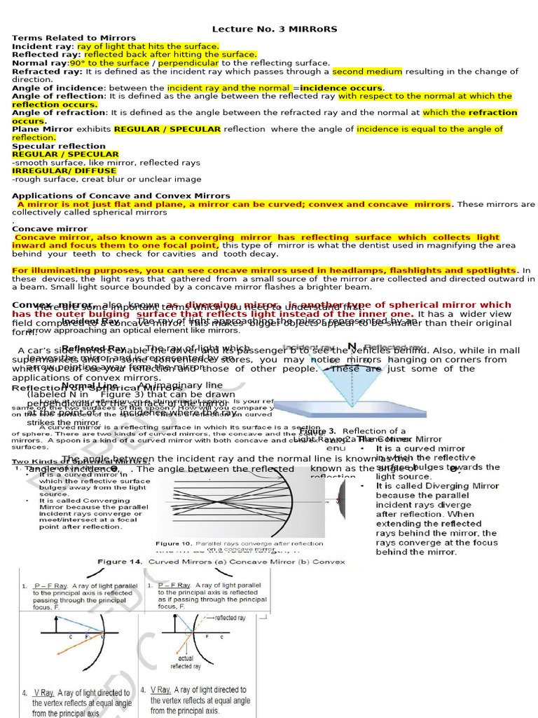 Lecture No2 Mirrors Pdf Mirror Physical Phenomena