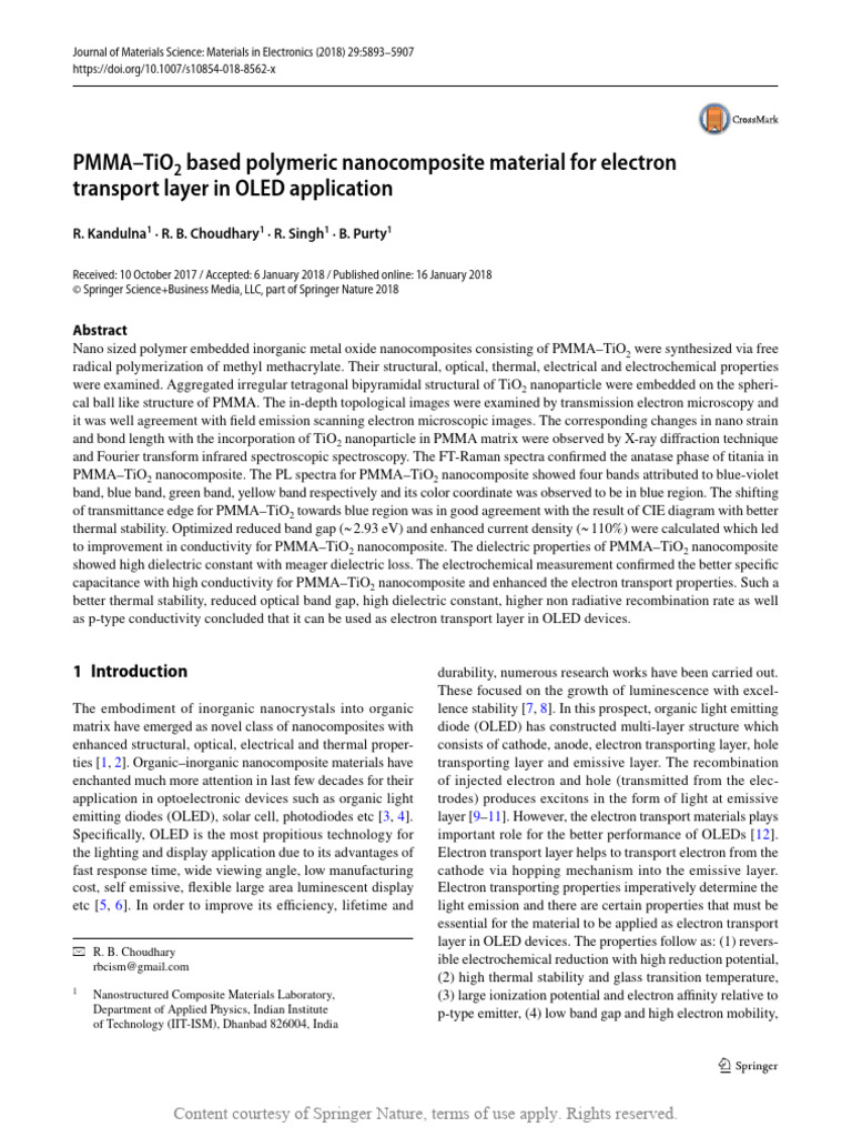 PMMA-TiO2 Based Polymeric Nanocomposite Material F | PDF | Oled ...