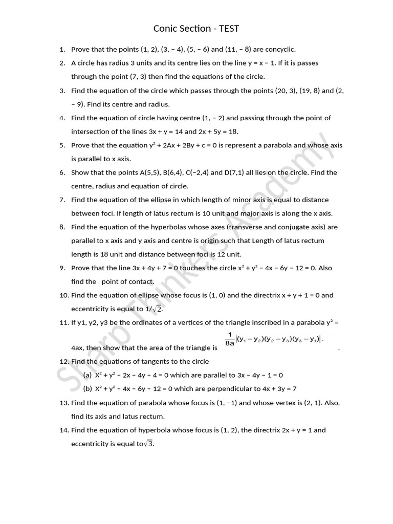 Conic Section-TEST | PDF