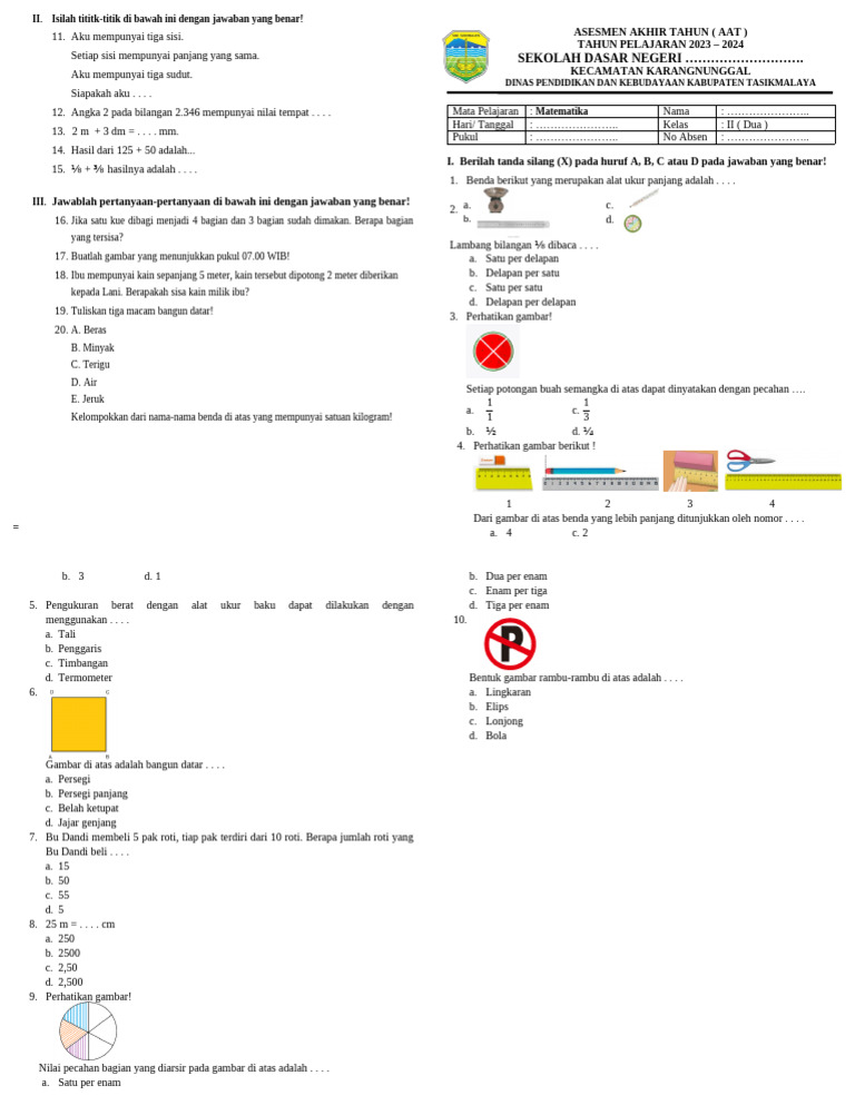Contoh soal hots matematika sd kelas 4 semester2