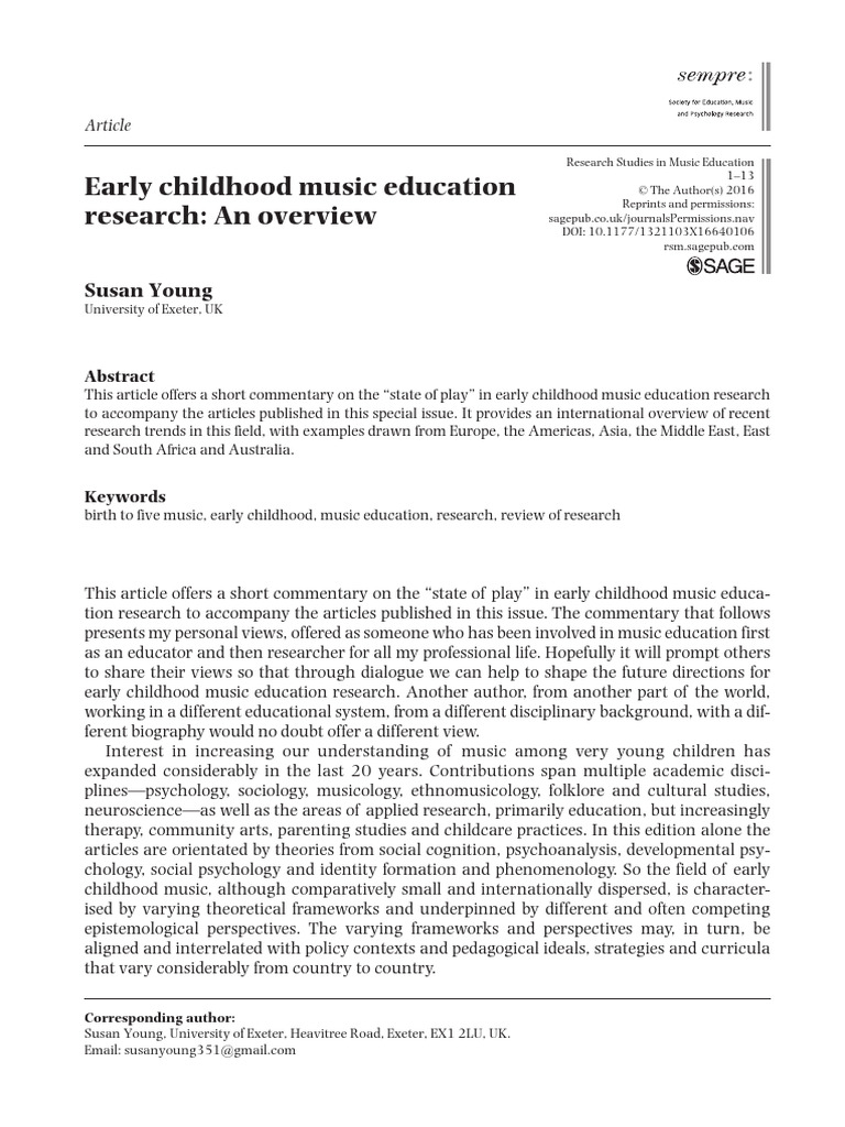 Overview of Early Childhood Music Research | PDF | Child Care | Methodology