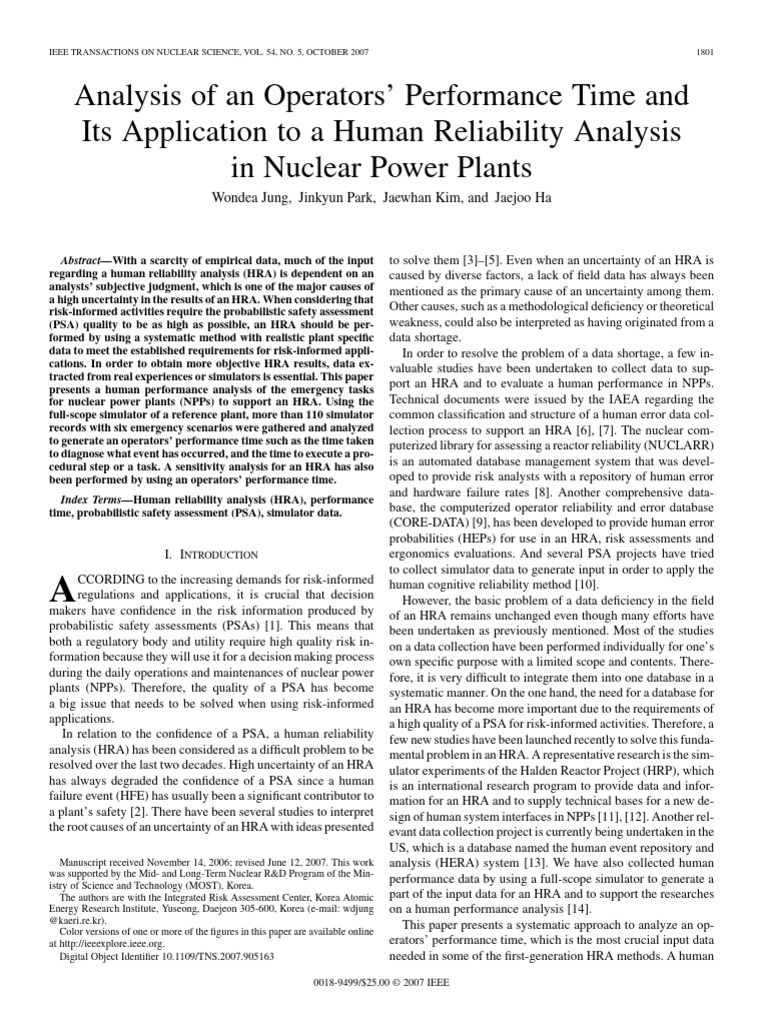 Analysis of An Operators ..To A Human Reliability | PDF | Reliability ...