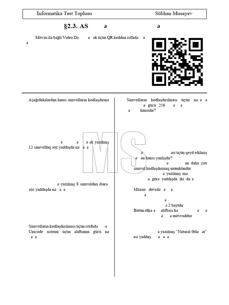 §2.3. ASCII Və UniCode Sistemləri TEST | PDF