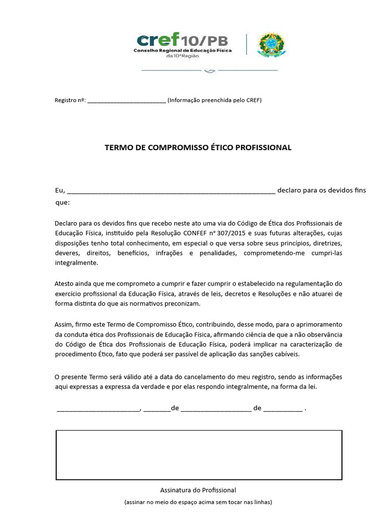 Termo de Compromisso Ético Profissional | PDF