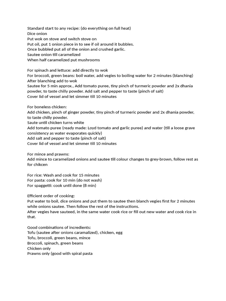 Cooking Instructions | PDF