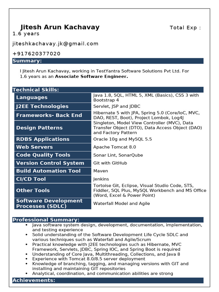 Jitesh Kachavay Java Developer 1.6 Years | PDF | Model–View–Controller ...