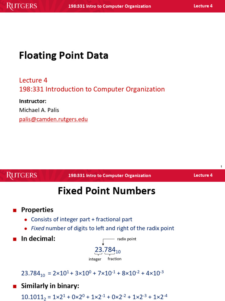 Lecture 4 - Floating Point Data | PDF | Division (Mathematics) | Rounding