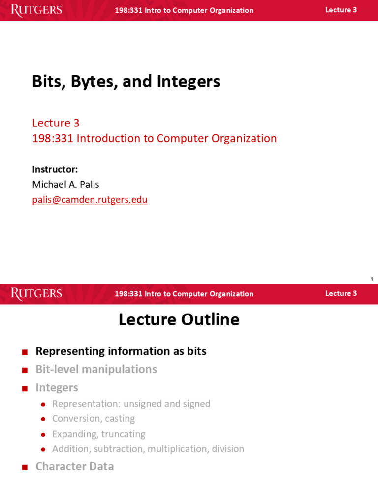 Lecture 3 - Bits, Bytes, and Integers | PDF | Integer (Computer Science ...