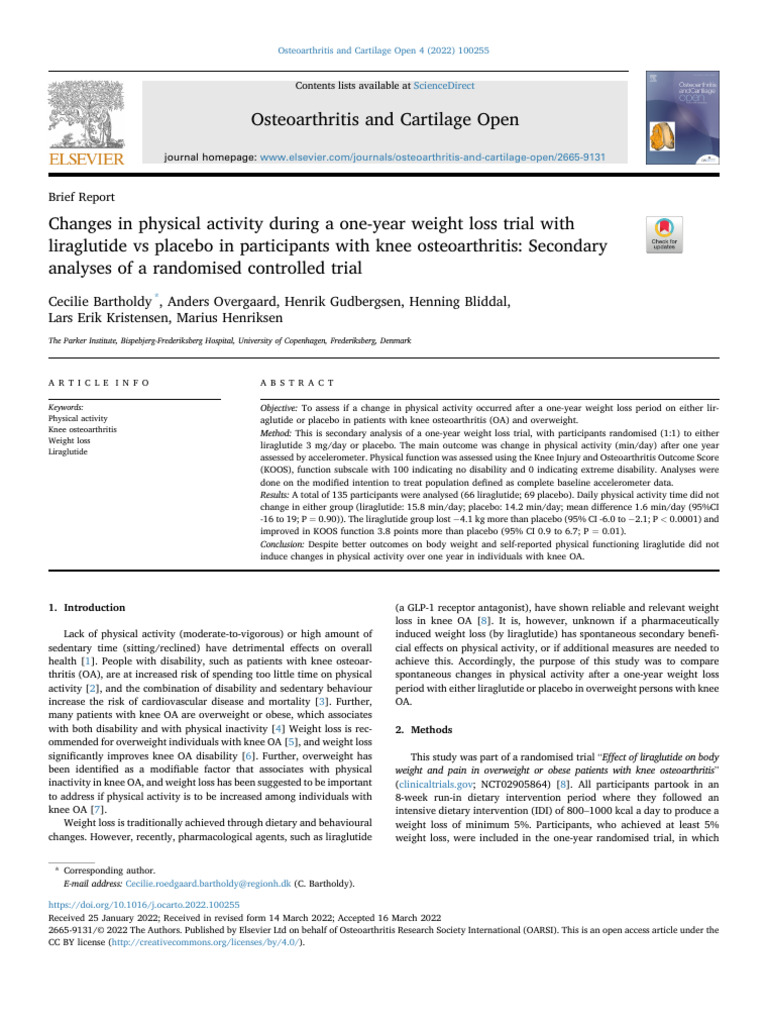 Changes in Physical Activity During A One Year Wei | PDF ...