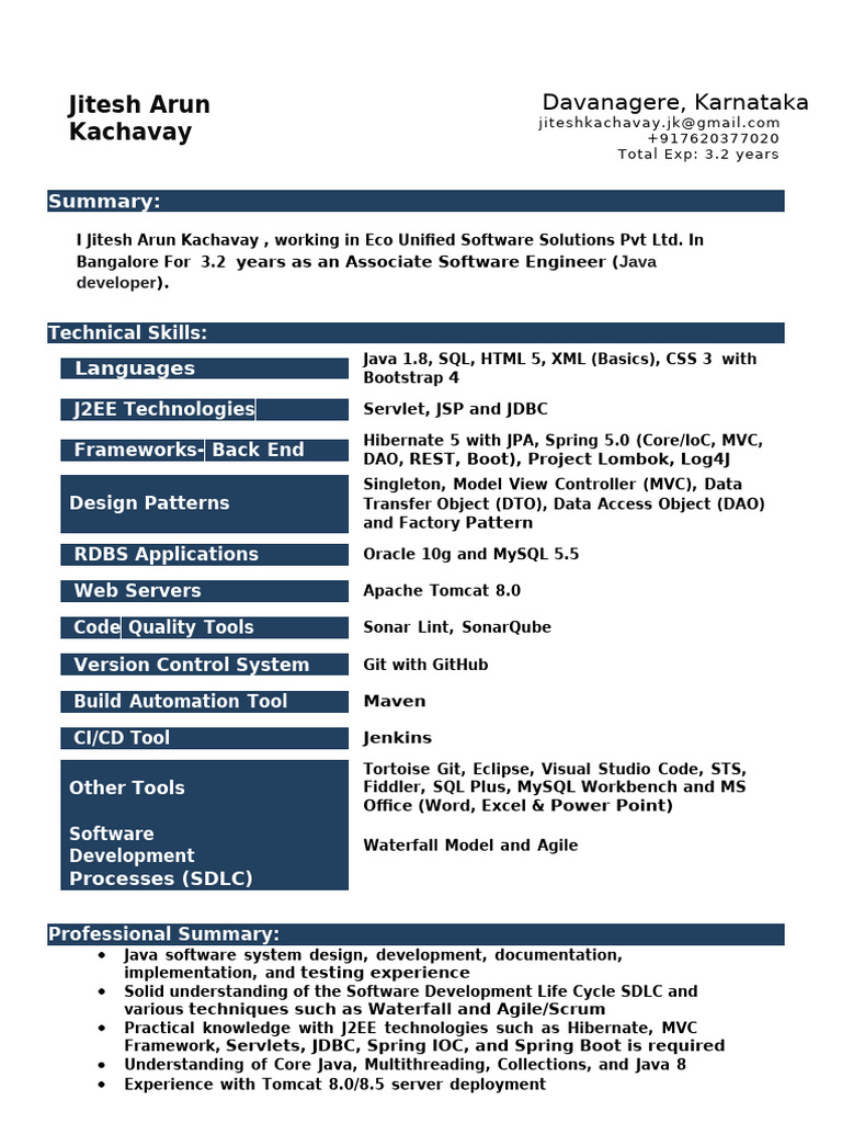 Jitesh Kachavay: Java Developer Profile | PDF | Java (Programming ...