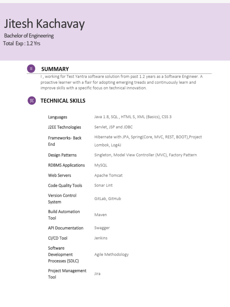 JiteshKachavay Java Developer 1.2 Yrs | PDF | Software Development ...