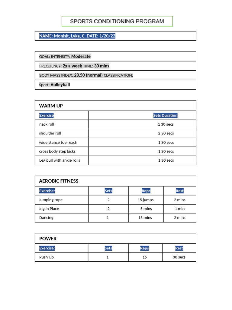 Volleyball Conditioning Program | PDF