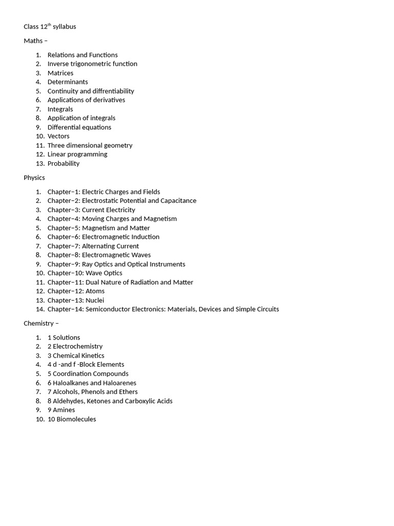 Class 12th Syllabus | PDF