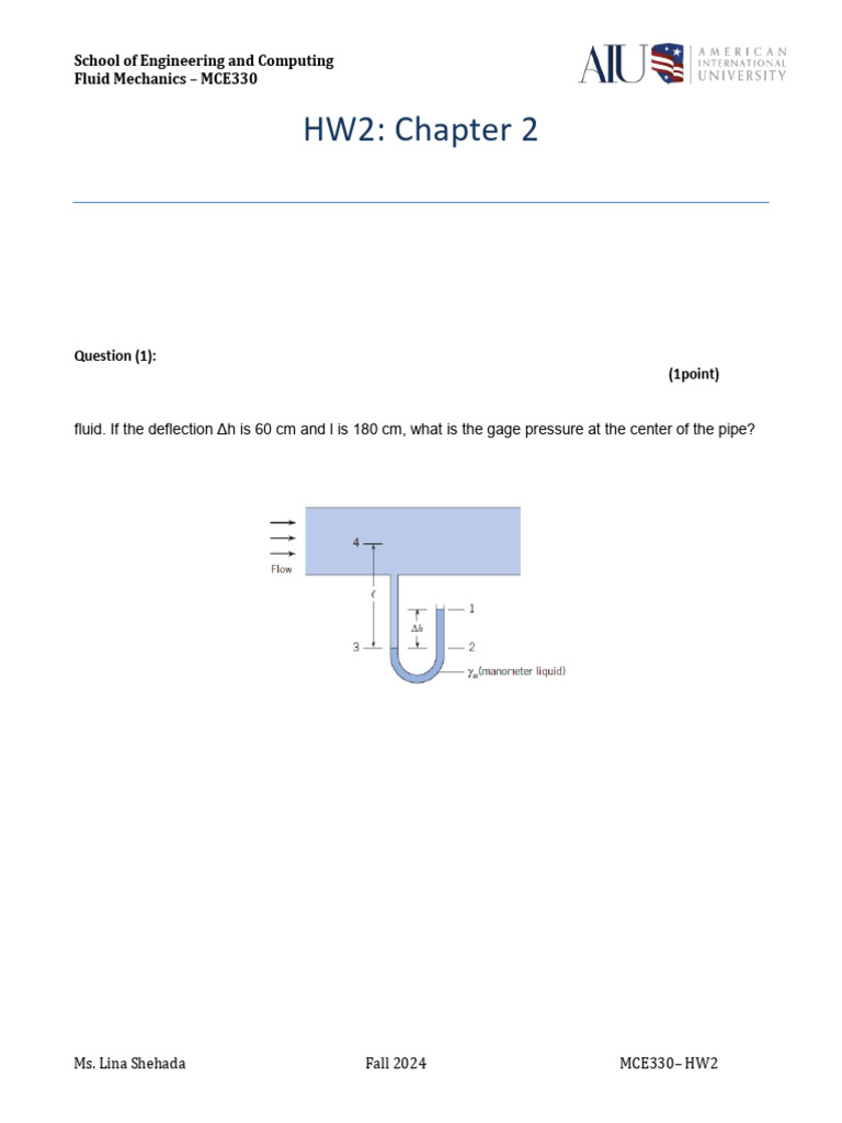HW2 Chapter+2 Fluid+Mechanics | PDF