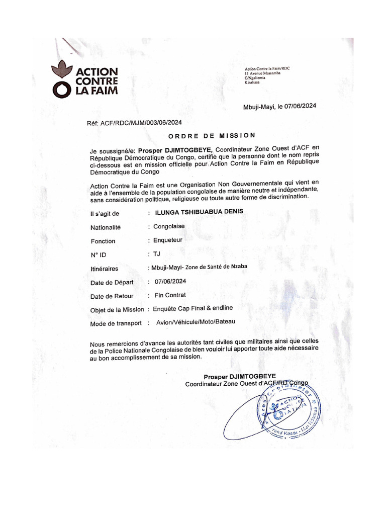 Attestations Des Services Rendus Dénis ILUNGA VIIREL Le 14-08-2024 | PDF