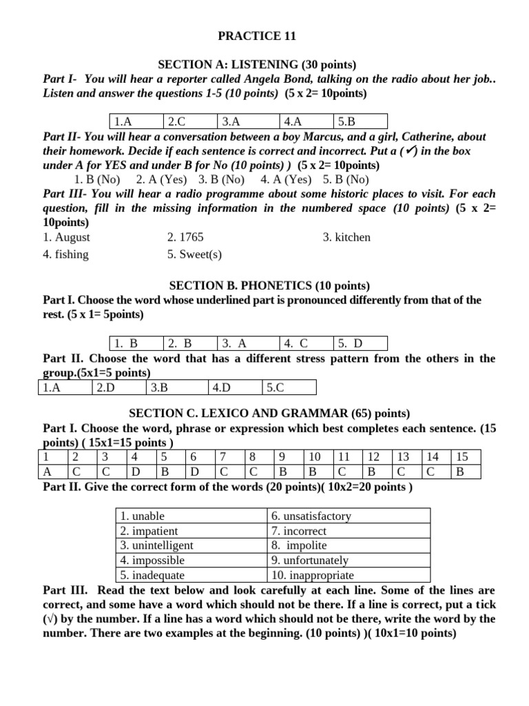 Listening and Grammar Practice Test | PDF | Phrase | Linguistics