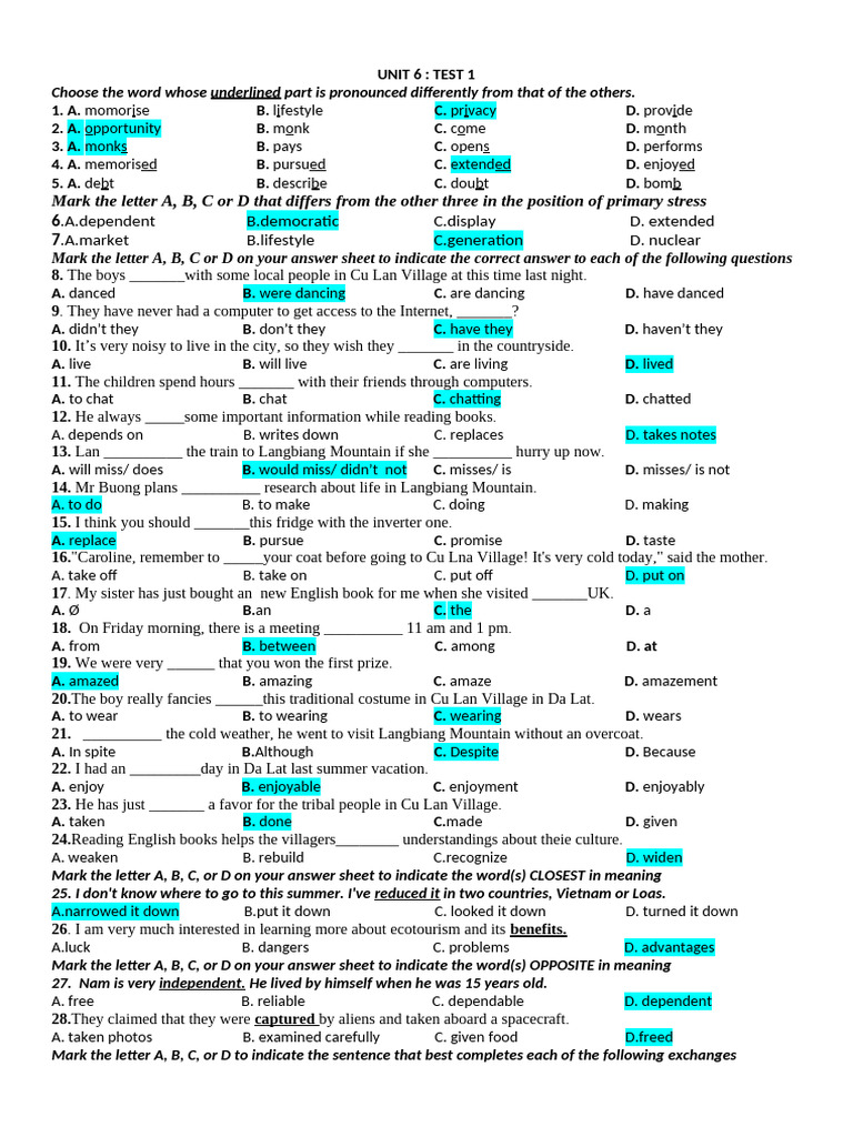 Unit 6 Practice Test Overview | PDF | English Language | Ho Chi Minh City