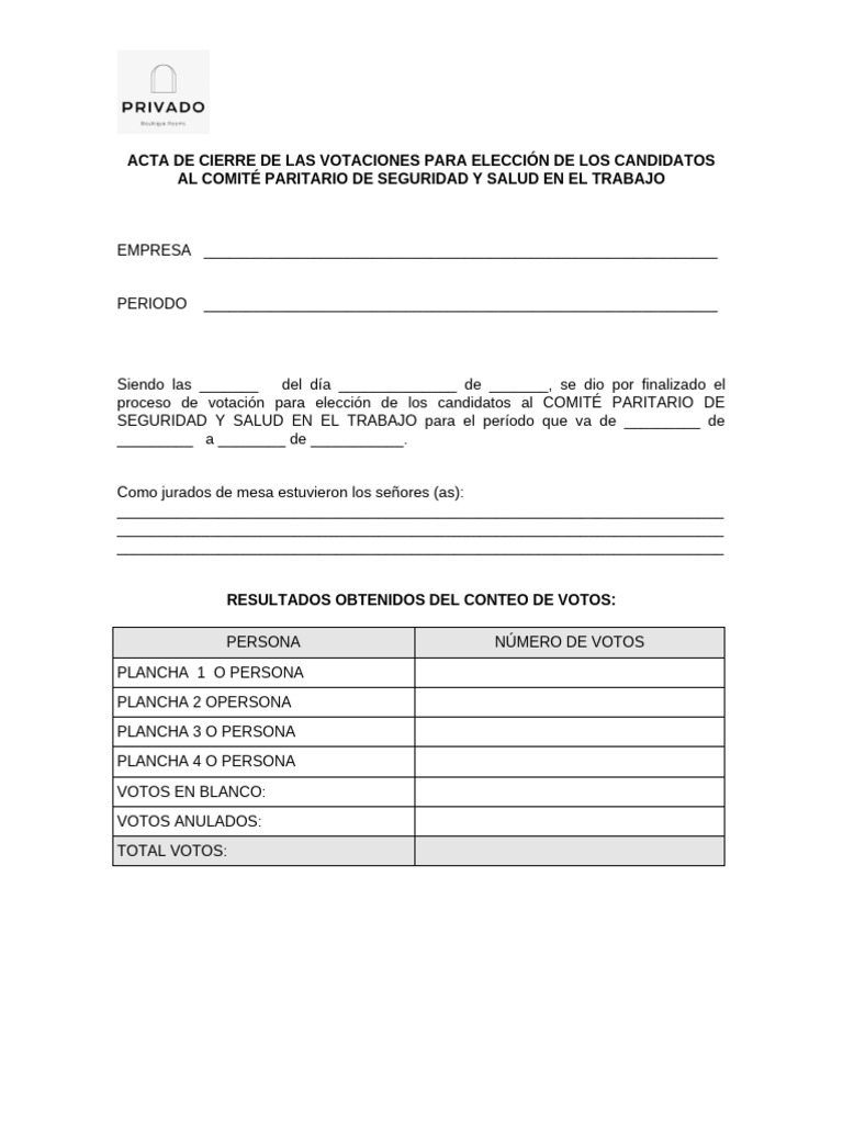 Acta de Cierre Del Copasst Privado | PDF