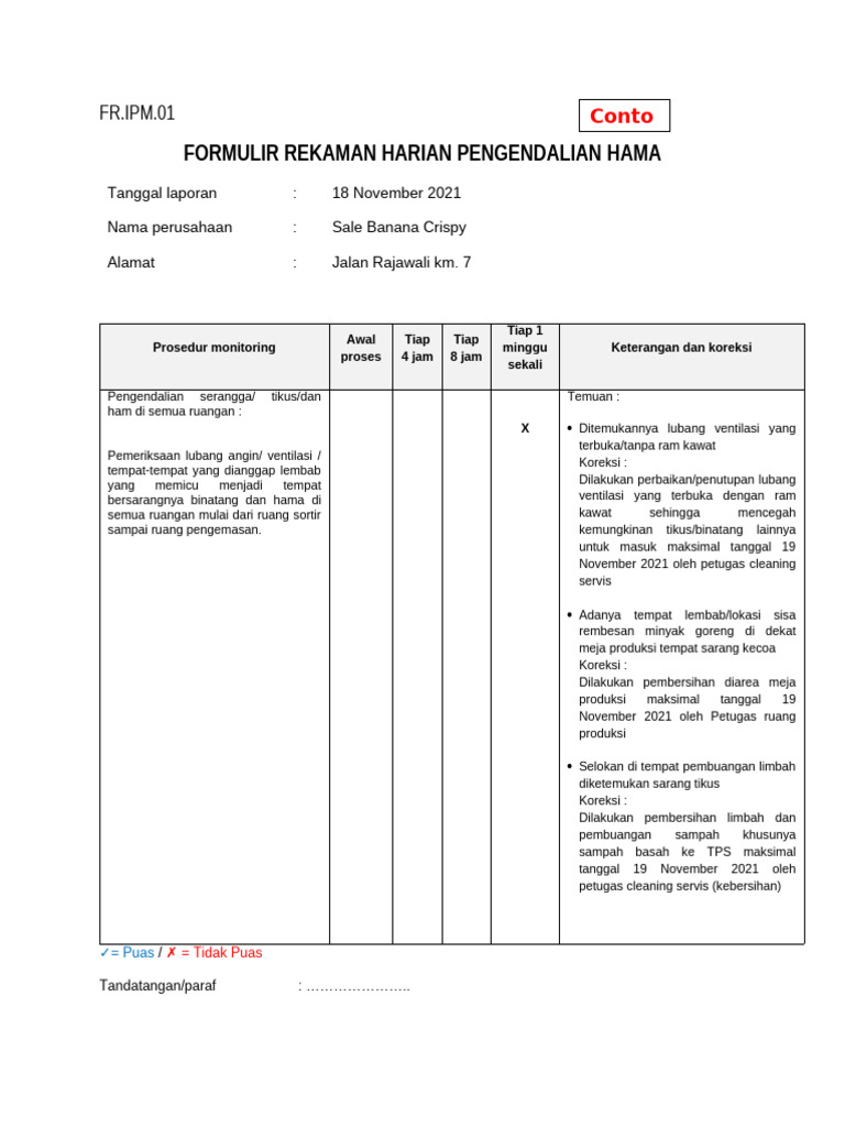 Formulir Pengendalian Hama Harian | PDF