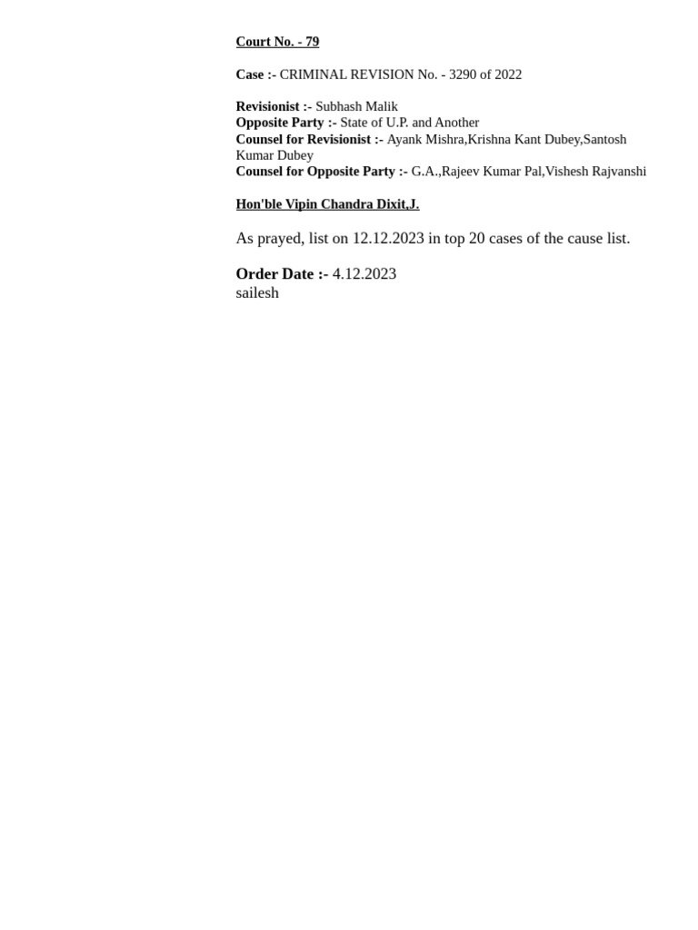 Criminal Revision Case 3290/2022 Update | PDF