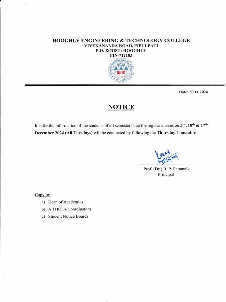 December Class Schedule Notice | PDF