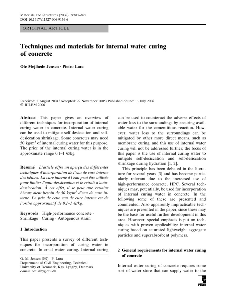 Techniques for Internal Water Curing | PDF | Porosity | Emulsion