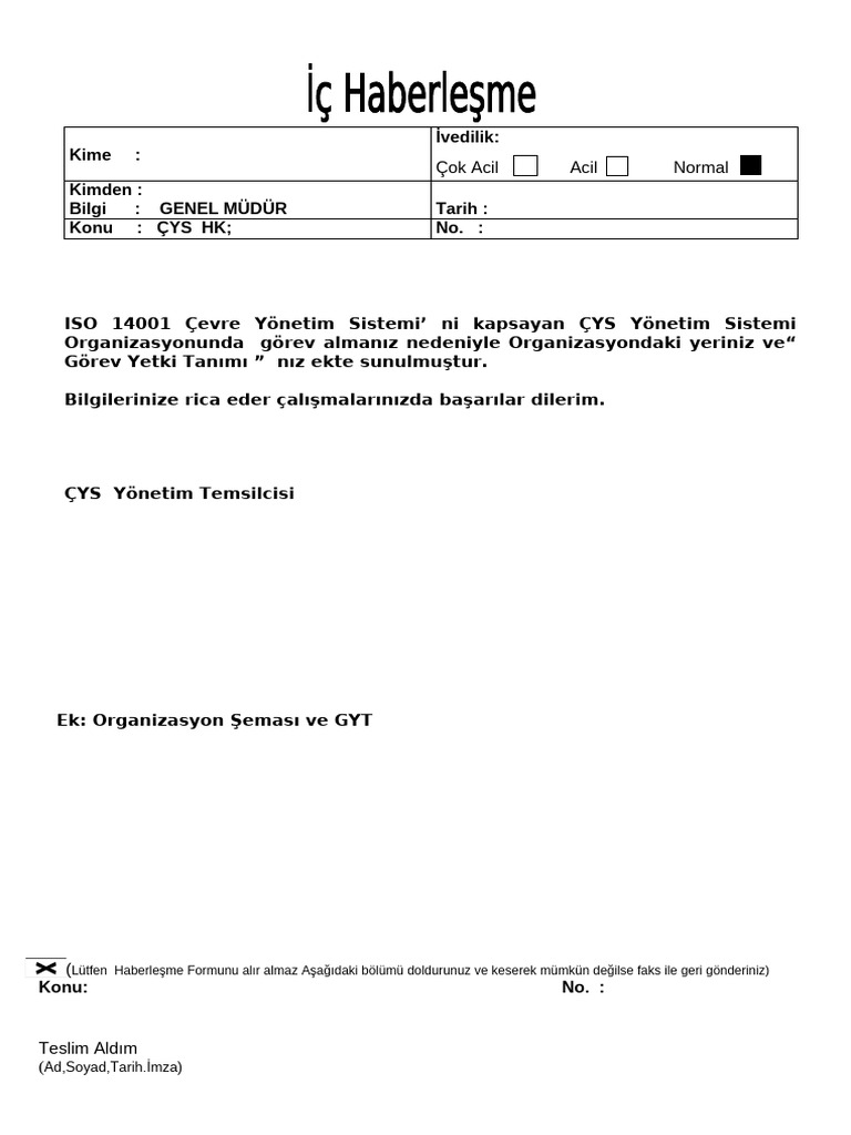 Cys Ic Haberlesme Formu | PDF