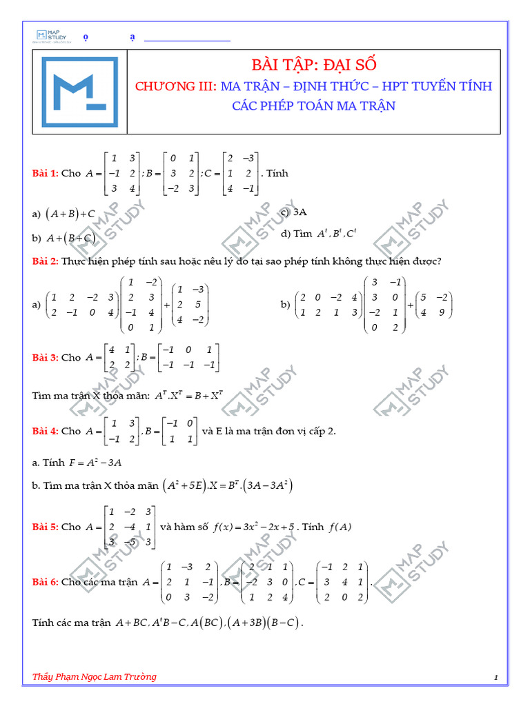 0301 - Ma Trận Và Các Phép Toán | PDF