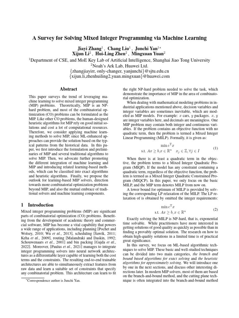 2023 Neurocomputing A Survey For Solving Mixed Integer Programming Via 2023 neurocomputing a survey for solving mixed integer programming via