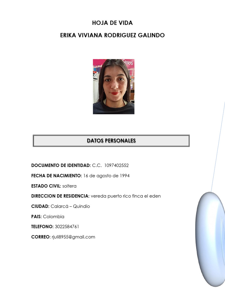 Hoja de Vida Erika Rodríguez Galindo | PDF