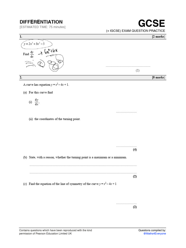 GCSE Differentiation Exam Practice | PDF | Mathematics | Geometry