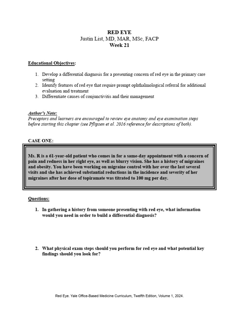 Week 21 Red Eye Resident | PDF | Clinical Medicine | Vision