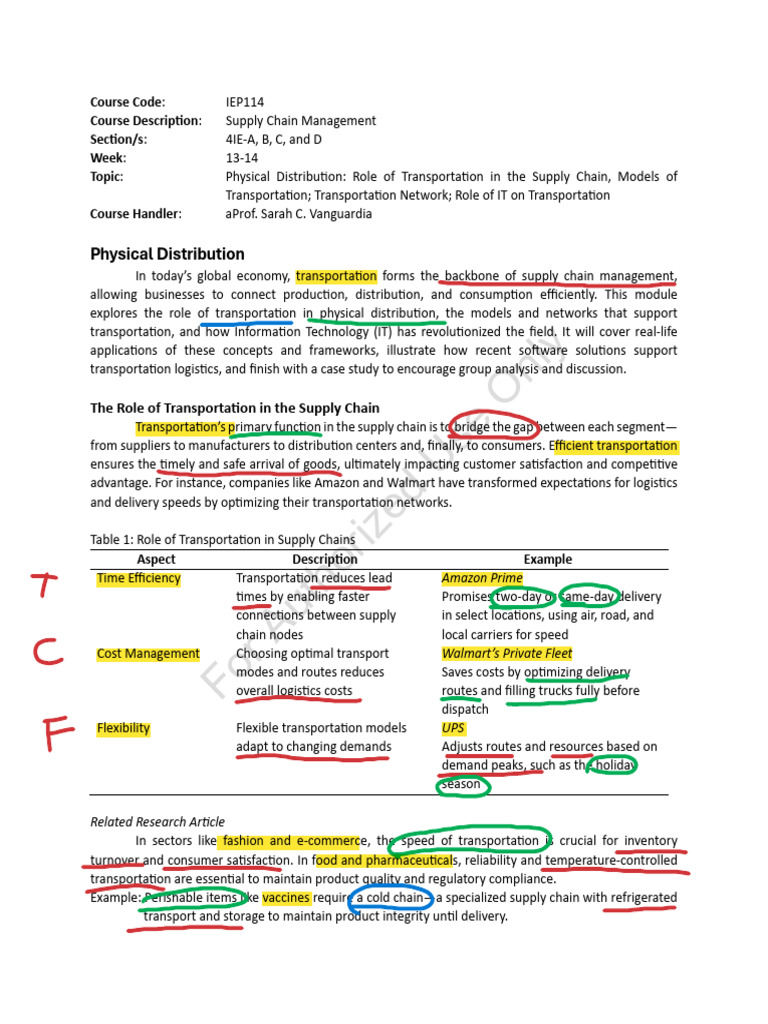Transportation's Role in Supply Chains | PDF | Supply Chain | Inventory