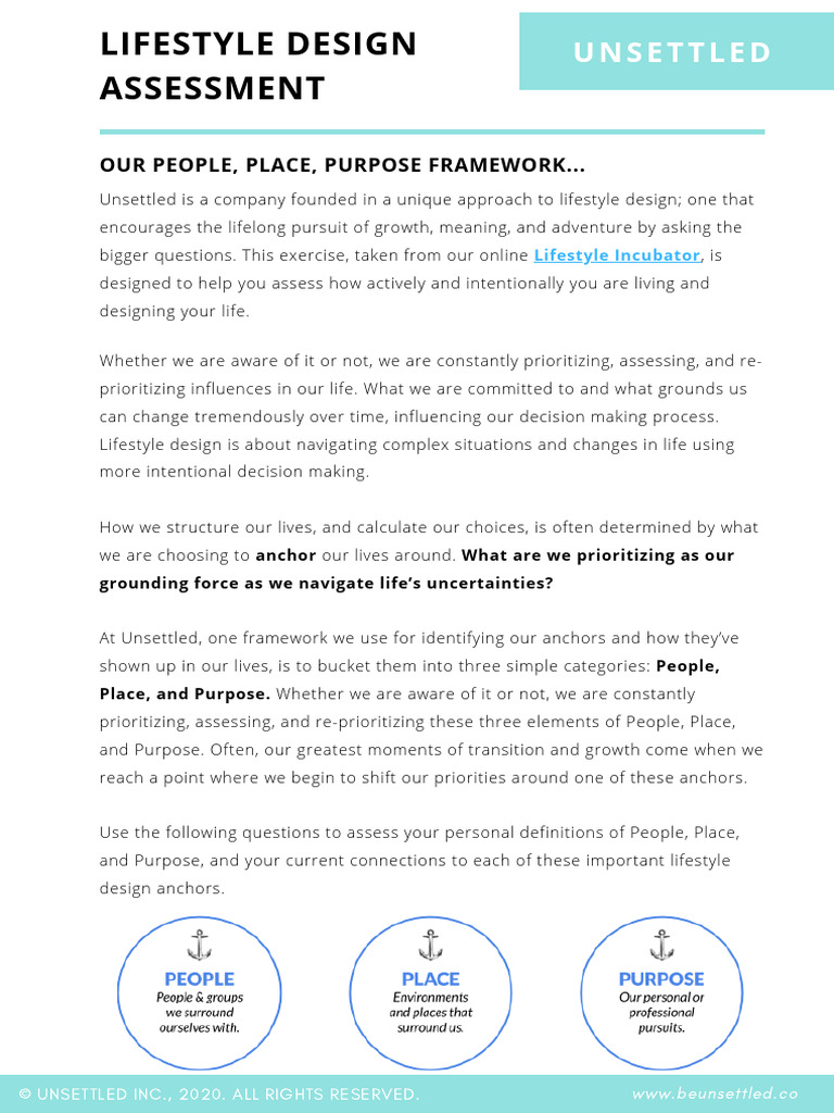 Lifestyle Design Assessment Questions | PDF | Cognition | Psychological ...