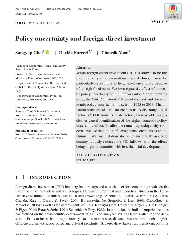 Impact of Policy Uncertainty on FDI | PDF | Exchange Rate | Gross ...