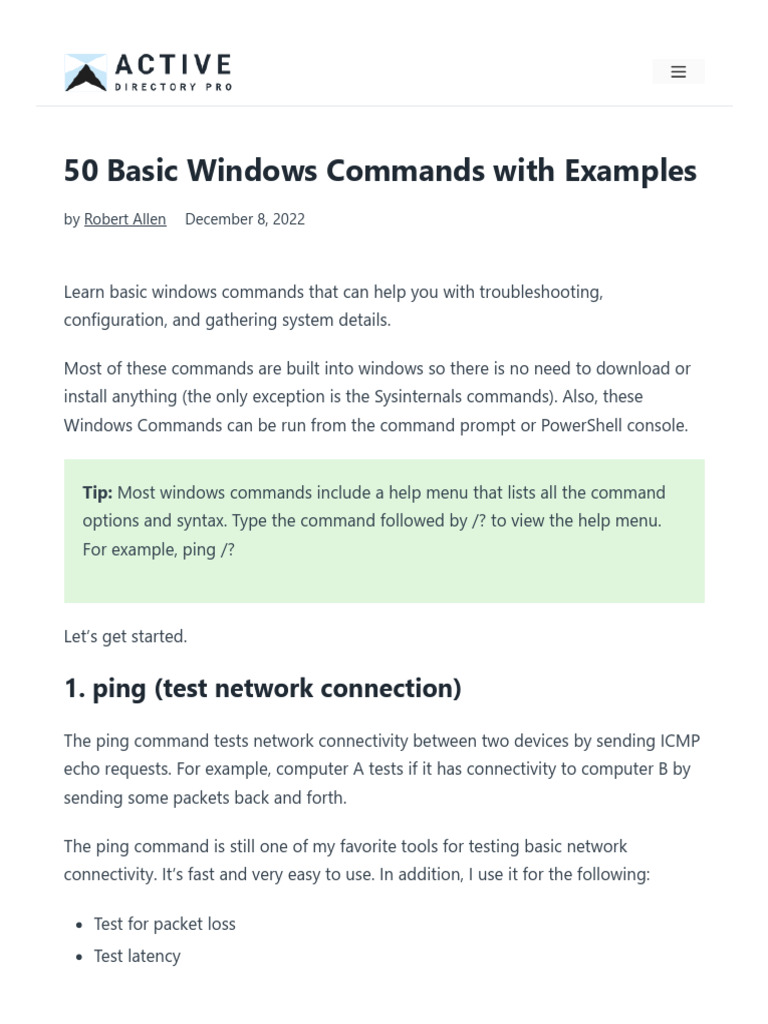 01 - Fifty Basic Windows Commands With Examples | PDF | Remote Desktop ...