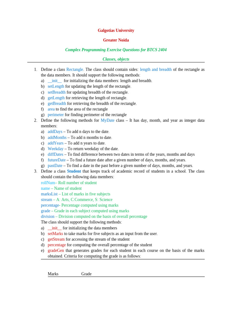 Complex Programming Exercises for BTCS 2404 | PDF | Length | Area