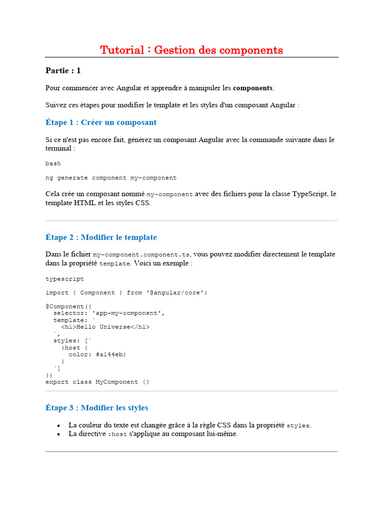 Tuto Angular : Gestion des Composants | PDF | Html | Élément HTML