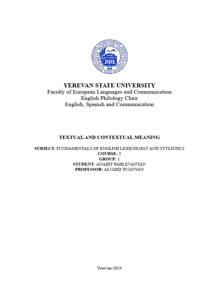 Textual and Contextual Meaning Explained | PDF | Semantics | Linguistics