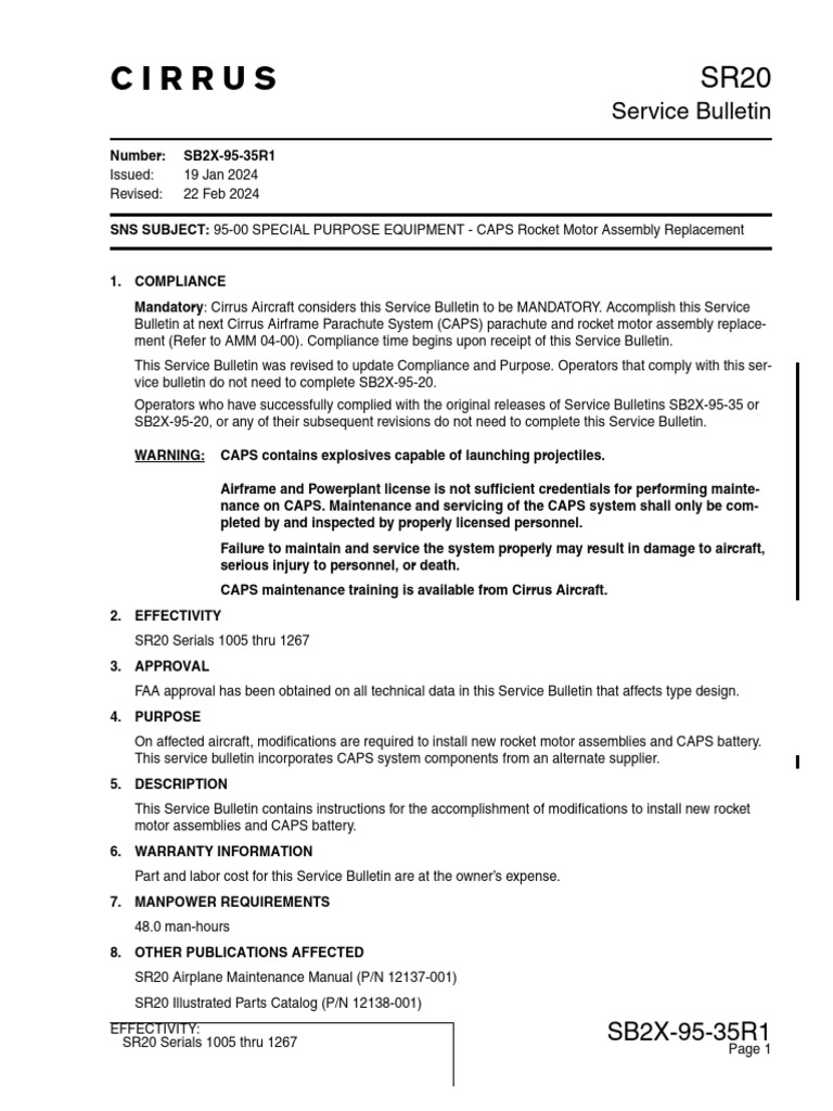 Cirrus SR20 CAPS Rocket Replacement Guide | PDF | Electrical Connector ...